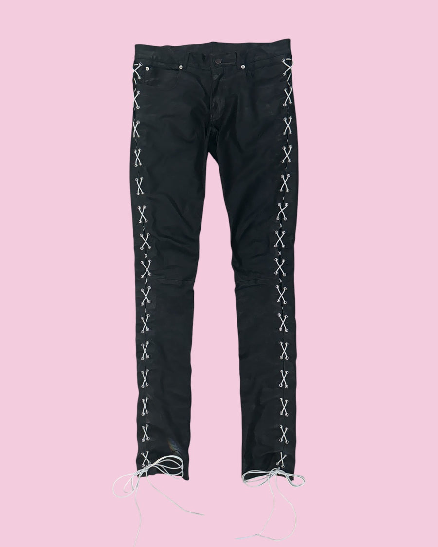 ss18 vlone leather lace up pants